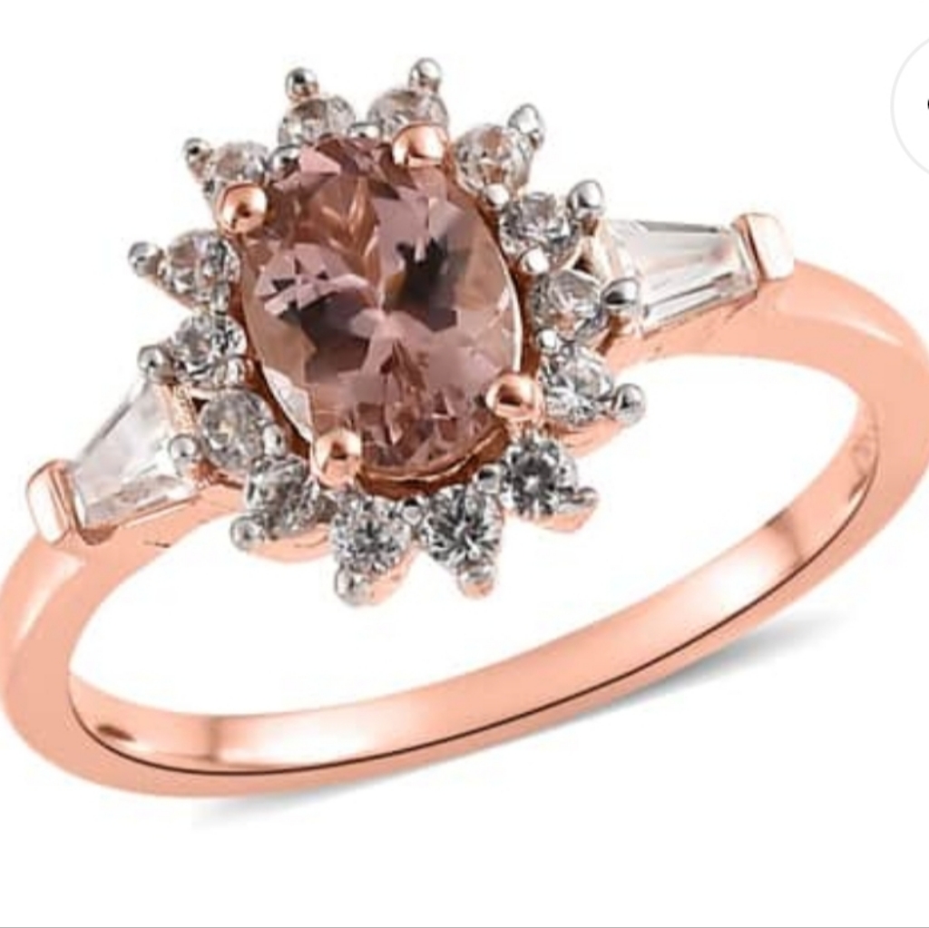 Genuine Blush Tourmaline & White Zircon Rose Gold Over 925 Sz 9